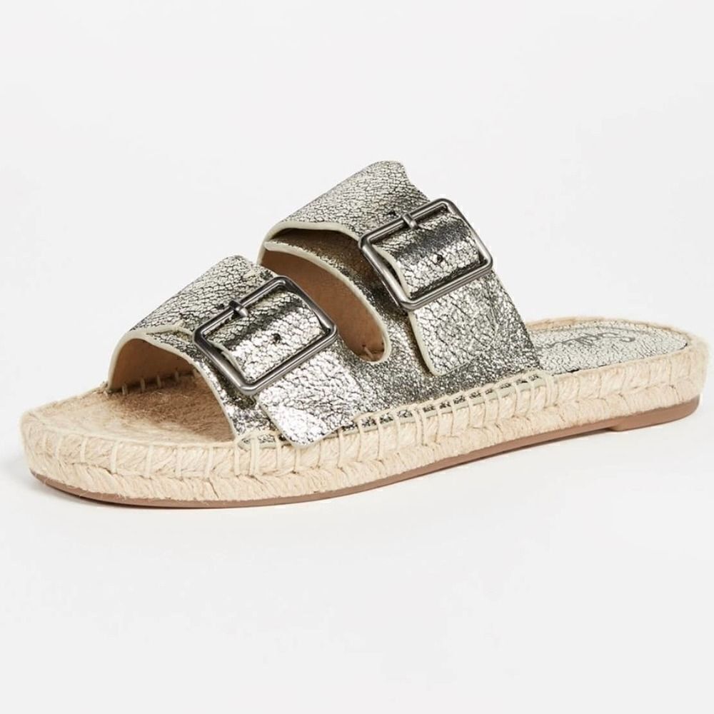 Splendid Blake Buckle Slide Nickel Metallic Crackle Leather Espadrilles  Size 7